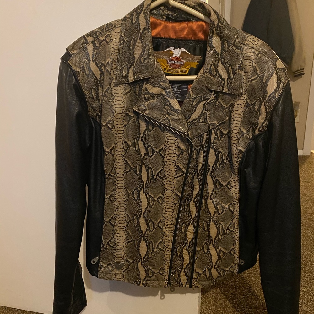 Harley-Davidson Snake Print Leather Jacket - Black and Tan
